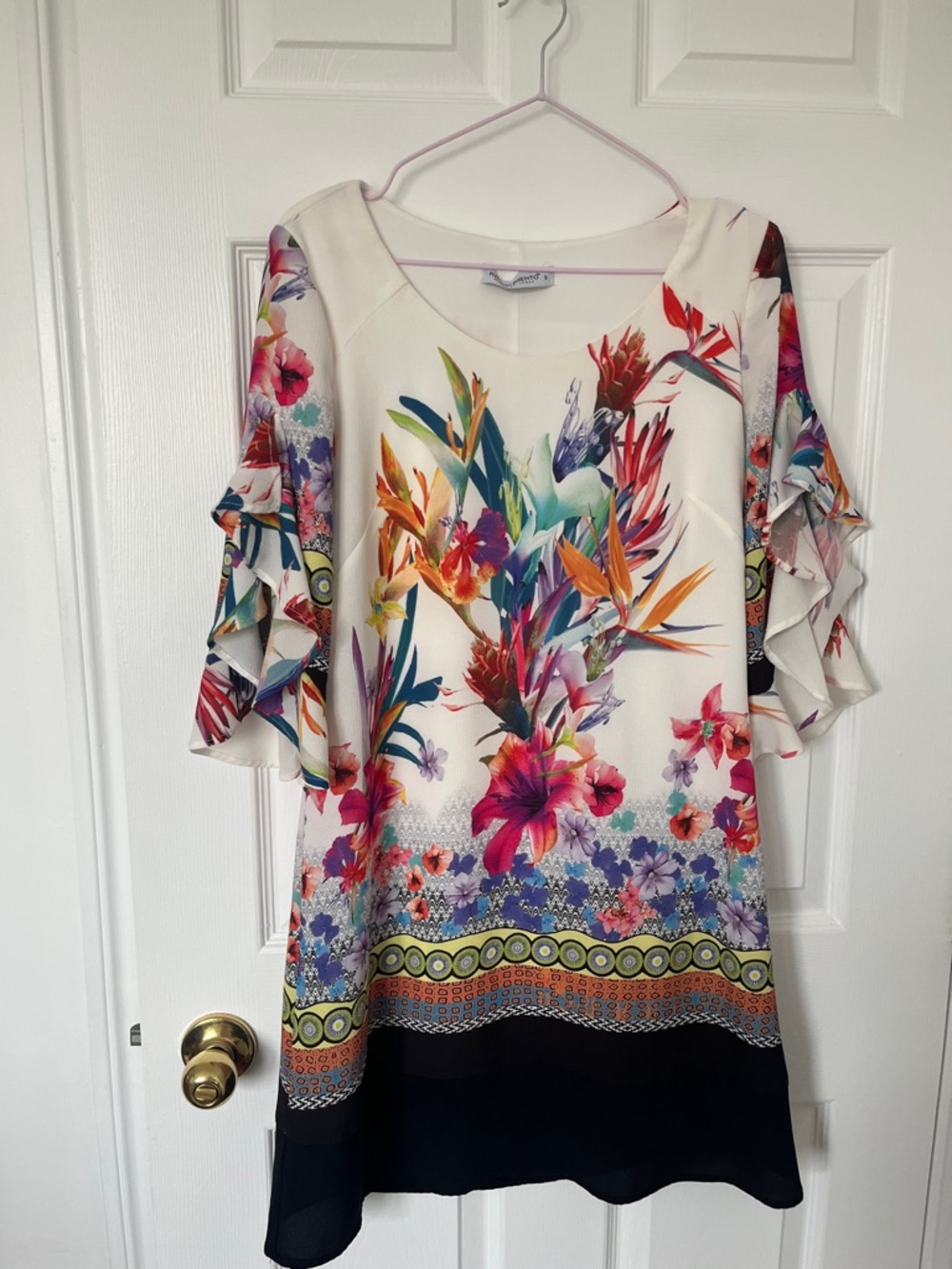 Rinascimento Floral Ruffle-Sleeve Dress - White Multicolor